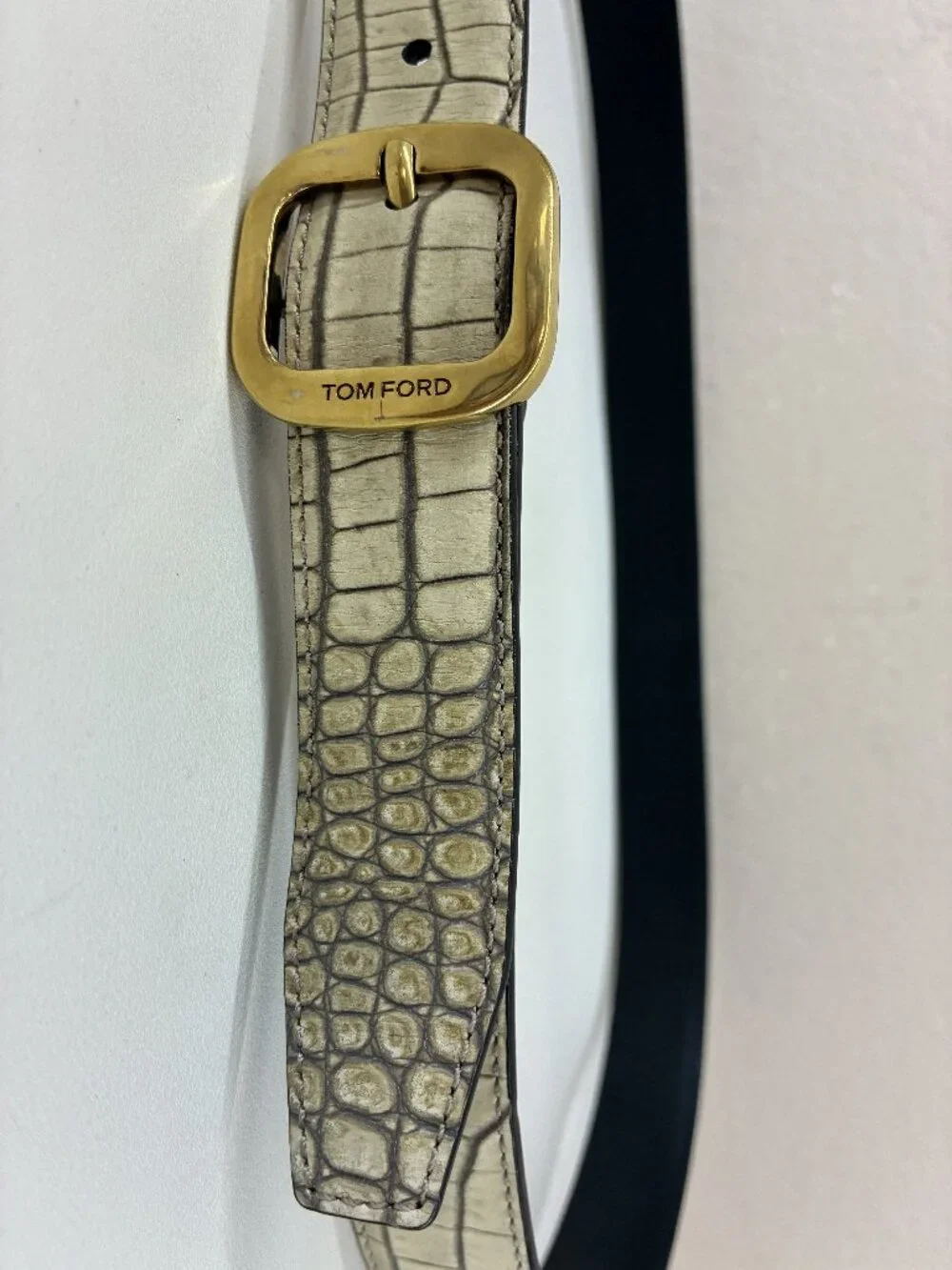 𝗧𝗢𝗠 𝗙𝗢𝗥𝗗 crocodile-embossed leather belt - beige/cream - Size 95 / US 38
